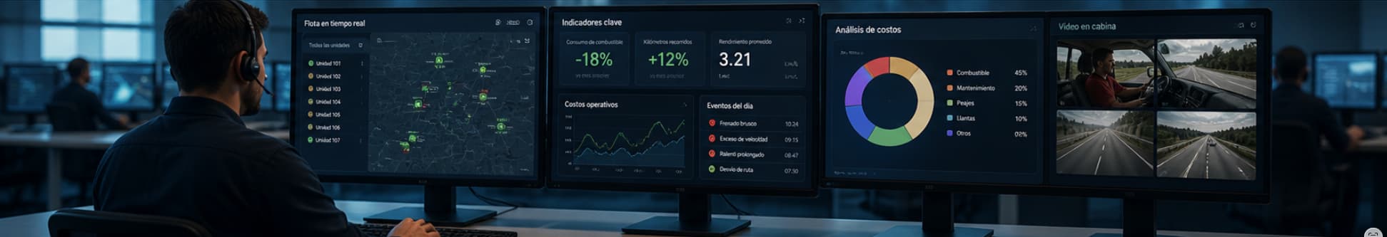 Dashboard operativo flotillas GPS combustible telemetría y analítica